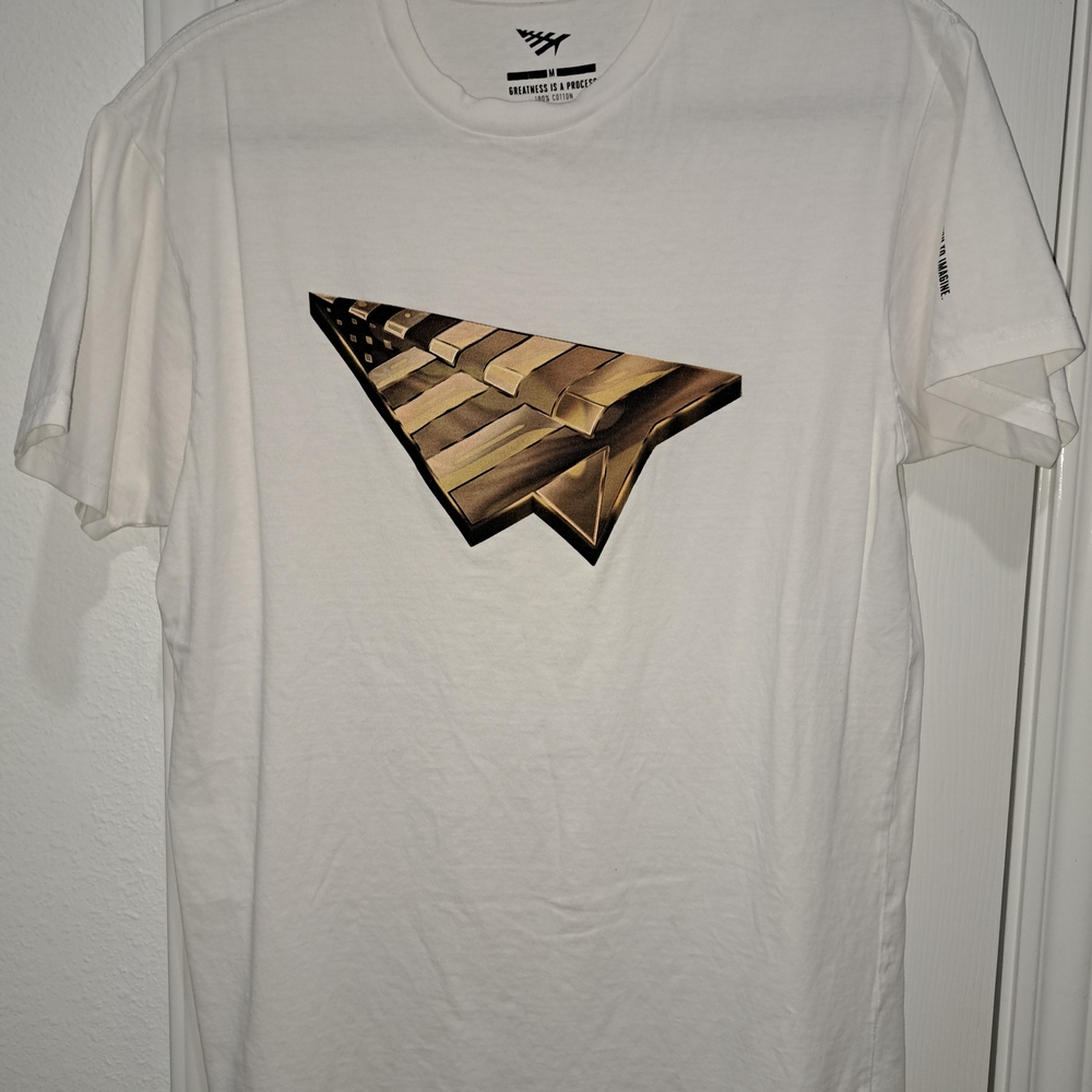 Paper Plane White T-Shirt with Gold Graphic